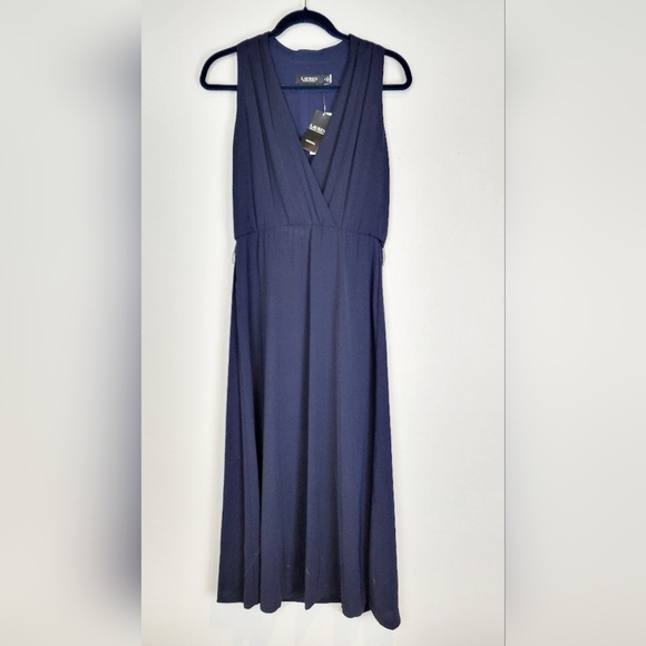 NWT Lauren Ralph Lauren Silky Georgette 154-Cocktail Dress Navy Blue Size 6 - Picture 2 of 10